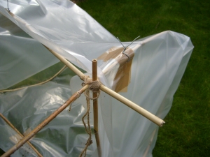 Figure 2: Bamboo loop tied to the base with polythene attached by some wire